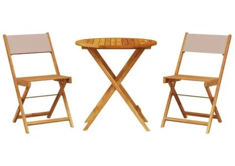 Set mobilier bistro, 3 piese, textil taupe/lemn masiv - 2/5