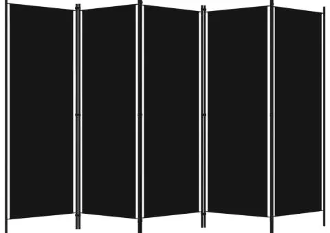 Paravan de cameră cu 5 panouri, negru, 250 x 180 cm - 2/5