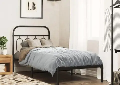 Cadru de pat metalic cu tăblie, negru, 90x190 cm - 1/5