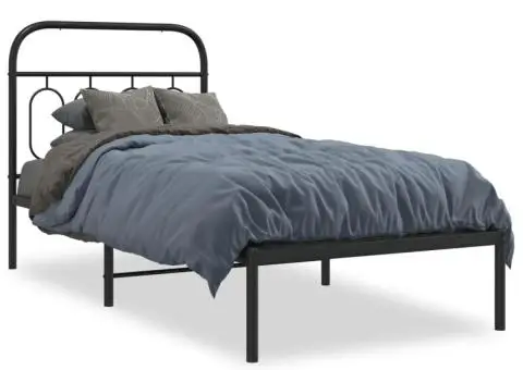 Cadru de pat metalic cu tăblie, negru, 90x190 cm - 2/5