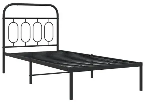 Cadru de pat metalic cu tăblie, negru, 90x190 cm - 3/5