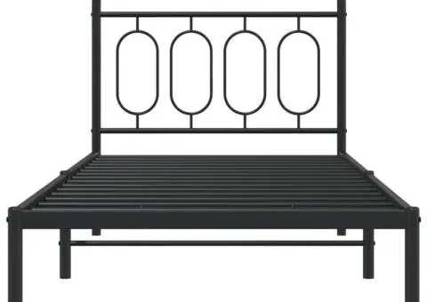 Cadru de pat metalic cu tăblie, negru, 90x190 cm - 4/5