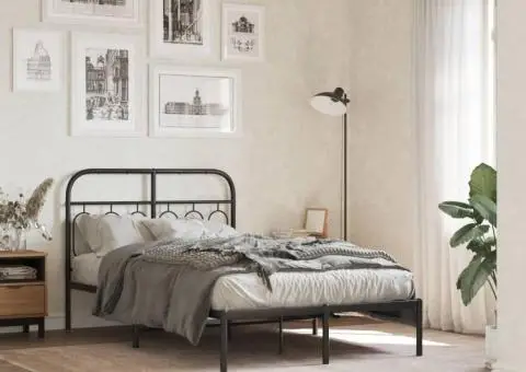 Cadru de pat metalic cu tăblie, negru, 120x190 cm - 1/5