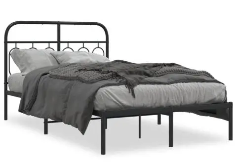 Cadru de pat metalic cu tăblie, negru, 120x190 cm - 2/5