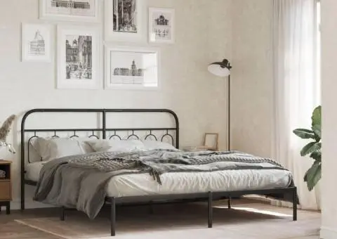 Cadru de pat metalic cu tăblie, negru, 180x200 cm - 1/5