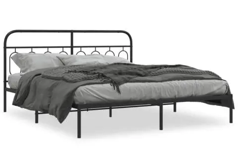 Cadru de pat metalic cu tăblie, negru, 180x200 cm - 2/5