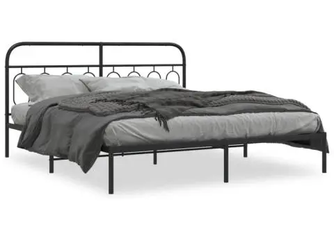 Cadru de pat metalic cu tăblie, negru, 193x203 cm - 2/5