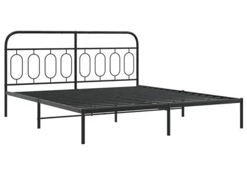 Cadru de pat metalic cu tăblie, negru, 193x203 cm - 3/5