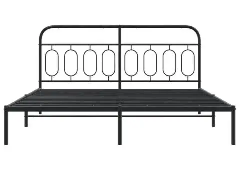 Cadru de pat metalic cu tăblie, negru, 193x203 cm - 4/5