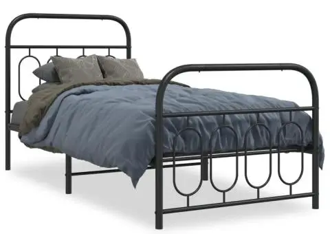 Cadru pat metalic cu tăblii de cap/picioare, negru, 90x200 cm - 2/5