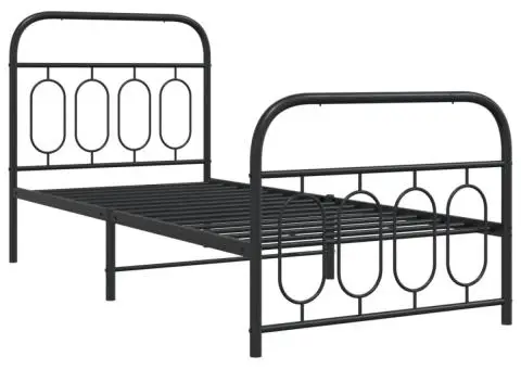 Cadru pat metalic cu tăblii de cap/picioare, negru, 90x200 cm - 3/5