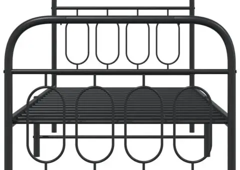 Cadru pat metalic cu tăblii de cap/picioare, negru, 90x200 cm - 4/5