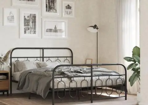 Cadru pat metalic cu tăblie de cap/picioare, negru, 140x190 cm - 1/5
