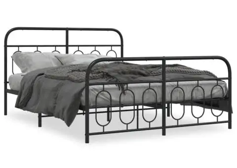 Cadru pat metalic cu tăblie de cap/picioare, negru, 140x190 cm - 2/5