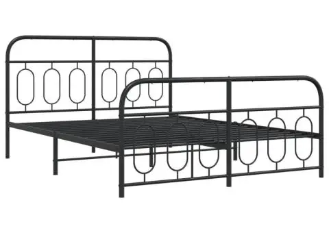 Cadru pat metalic cu tăblie de cap/picioare, negru, 140x190 cm - 3/5