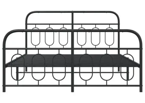 Cadru pat metalic cu tăblie de cap/picioare, negru, 140x190 cm - 4/5