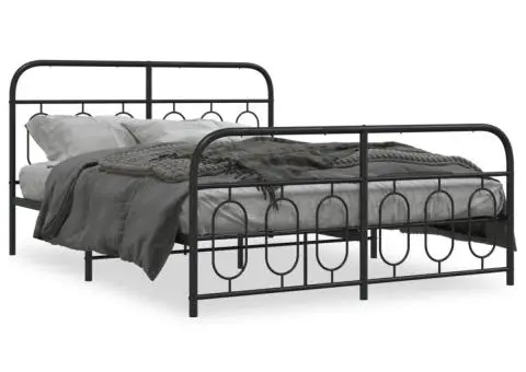 Cadru pat metalic cu tăblie de cap/picioare, negru, 150x200 cm - 2/5