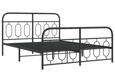 Cadru pat metalic cu tăblie de cap/picioare, negru, 150x200 cm - 3/5