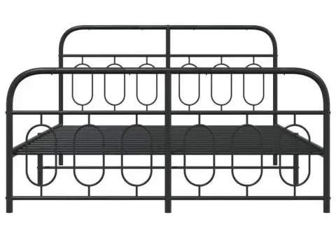 Cadru pat metalic cu tăblie de cap/picioare, negru, 150x200 cm - 4/5