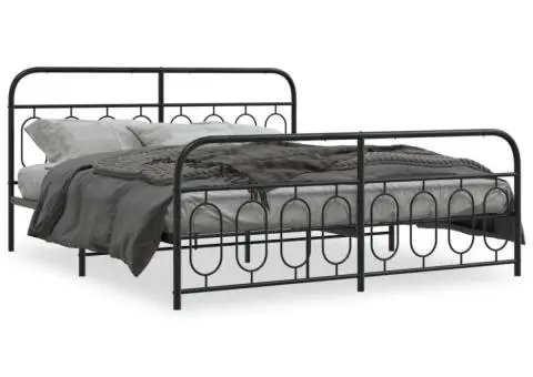 Cadru pat metalic cu tăblii de cap/picioare, negru, 183x213 cm - 2/5