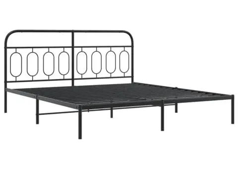 Cadru pat metalic cu tăblii de cap/picioare, negru, 183x213 cm - 3/5