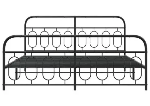 Cadru pat metalic cu tăblii de cap/picioare, negru, 183x213 cm - 4/5