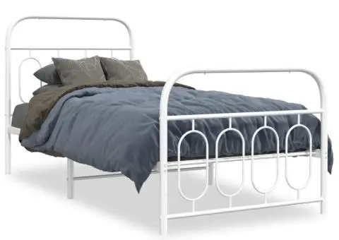 Cadru de pat metalic cu tăblie de cap/picioare, alb, 90x200 cm - 2/5