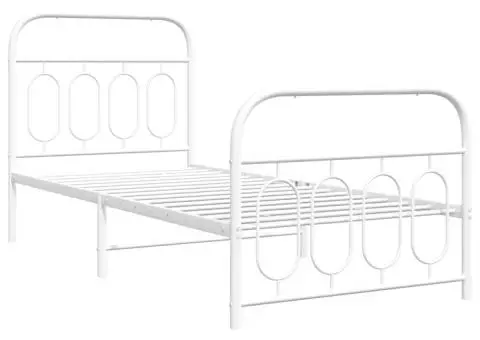Cadru de pat metalic cu tăblie de cap/picioare, alb, 90x200 cm - 3/5