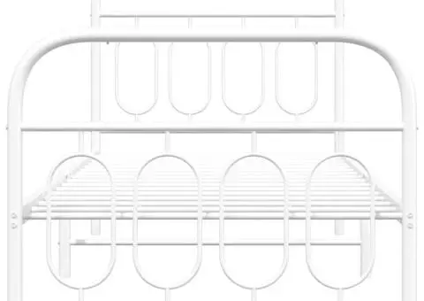 Cadru de pat metalic cu tăblie de cap/picioare, alb, 90x200 cm - 4/5