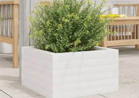 Jardinieră de grădină, alb, 40x40x23 cm, lemn masiv de pin - 3/5