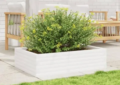 Jardinieră de grădină, alb, 90x60x23 cm, lemn masiv de pin - 3/5