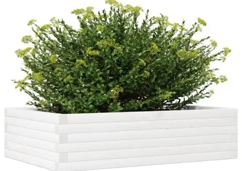 Jardinieră de grădină, alb, 90x60x23 cm, lemn masiv de pin - 4/5