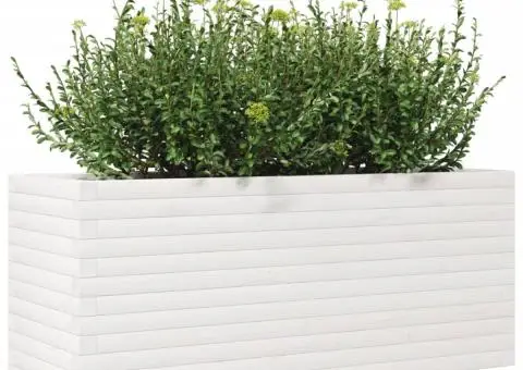 Jardinieră de grădină, alb, 110x40x45,5 cm, lemn masiv de pin - 4/5