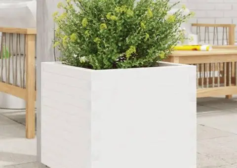 Jardinieră de grădină, alb, 60x60x49,5 cm, lemn masiv de pin - 1/5