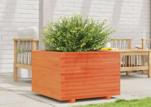 Jardinieră grădină, maro ceruit, 70x70x49,5 cm, lemn masiv pin - 3/5