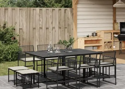 Set mobilier de exterior cu perne, 11 piese, negru, poliratan - 1/5