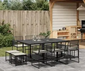 vidaXL Set mobilier de exterior cu perne, 11 piese, negru, poliratan