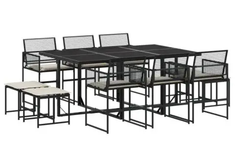 Set mobilier de exterior cu perne, 11 piese, negru, poliratan - 2/5