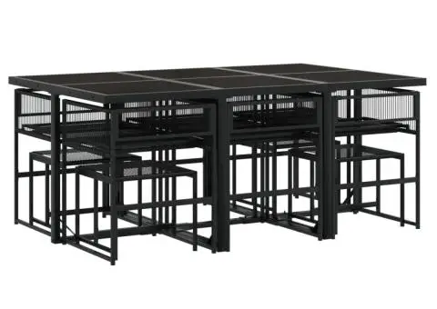 Set mobilier de exterior cu perne, 11 piese, negru, poliratan - 3/5