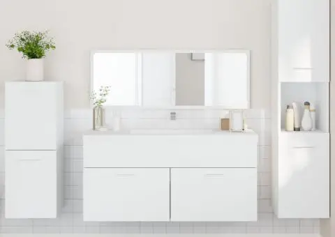 Set mobilier de baie, 4 piese, alb, lemn prelucrat - 1/5