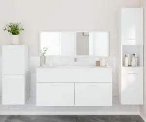 vidaXL Set mobilier de baie, 4 piese, alb, lemn prelucrat
