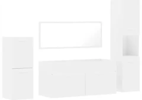 Set mobilier de baie, 4 piese, alb, lemn prelucrat - 2/5