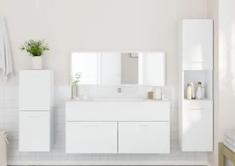 Set mobilier de baie, 4 piese, alb, lemn prelucrat - 3/5