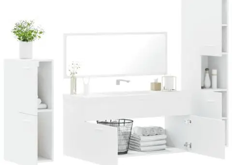 Set mobilier de baie, 4 piese, alb, lemn prelucrat - 4/5