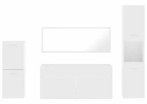 Set mobilier de baie, 4 piese, alb, lemn prelucrat - 5/5