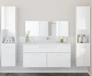 vidaXL Set mobilier de baie, 4 piese, alb extralucios, lemn prelucrat