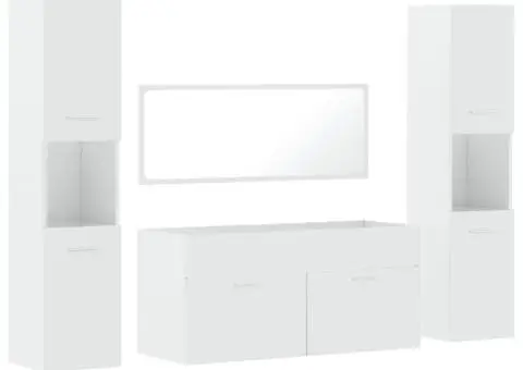 Set mobilier de baie, 4 piese, alb extralucios, lemn prelucrat - 2/5