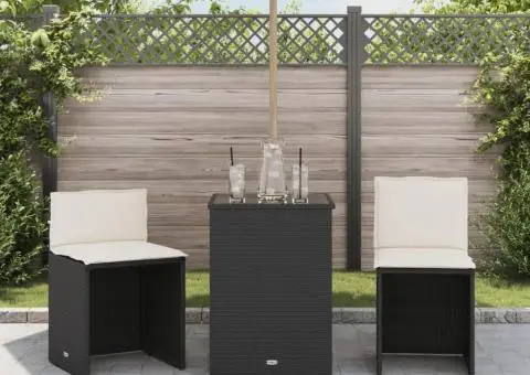 Set bistro cu perne, 3 piese, negru, poliratan - 3/5