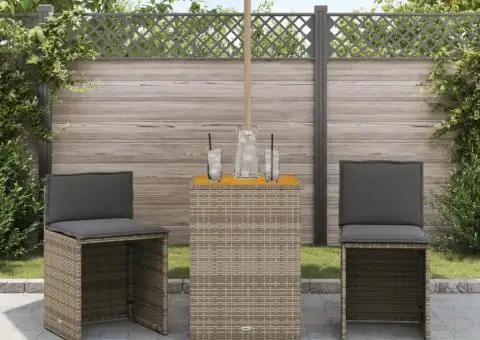 Set bistro de grădină cu perne, 3 piese, gri, poliratan - 3/5