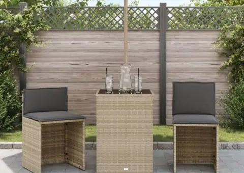 Set bistro cu perne, 3 piese, gri deschis, poliratan - 3/5